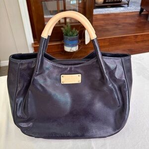 Kate Spade Black Fulton Street Treesh Hobo Bag Glossy Leather w/Tan Handles